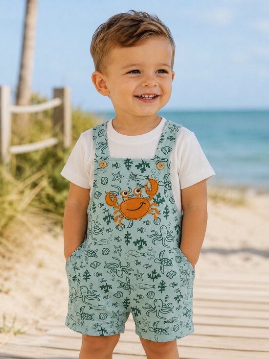 Baby Essentials Other - NWT Baby Essentials 2 Piece Baby Toddler Boys Crab Ocean Romper & T-Shirt Set